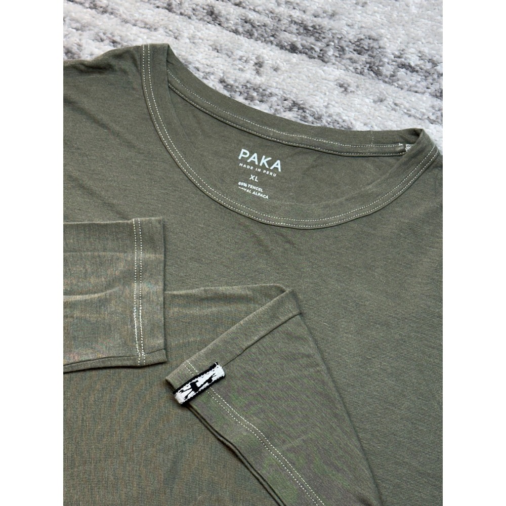 PAKA Long Sleeve Shirt Unisex XL Green Alpaca Tencel Blend Crew Neck Tee